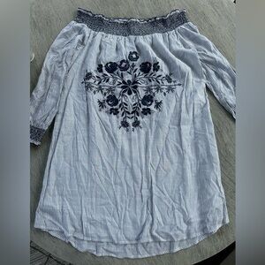 Xhilaration Brand Blue and White Stripped Patterned Off The Shoulder Dress Large